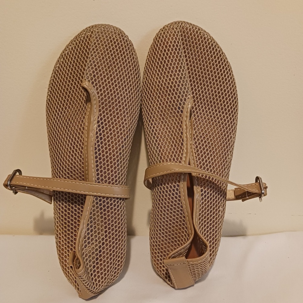 Tan Mesh Mary Jane Ballet Flats Breathable Honeycomb Strap Shoes EU 42 Women 11